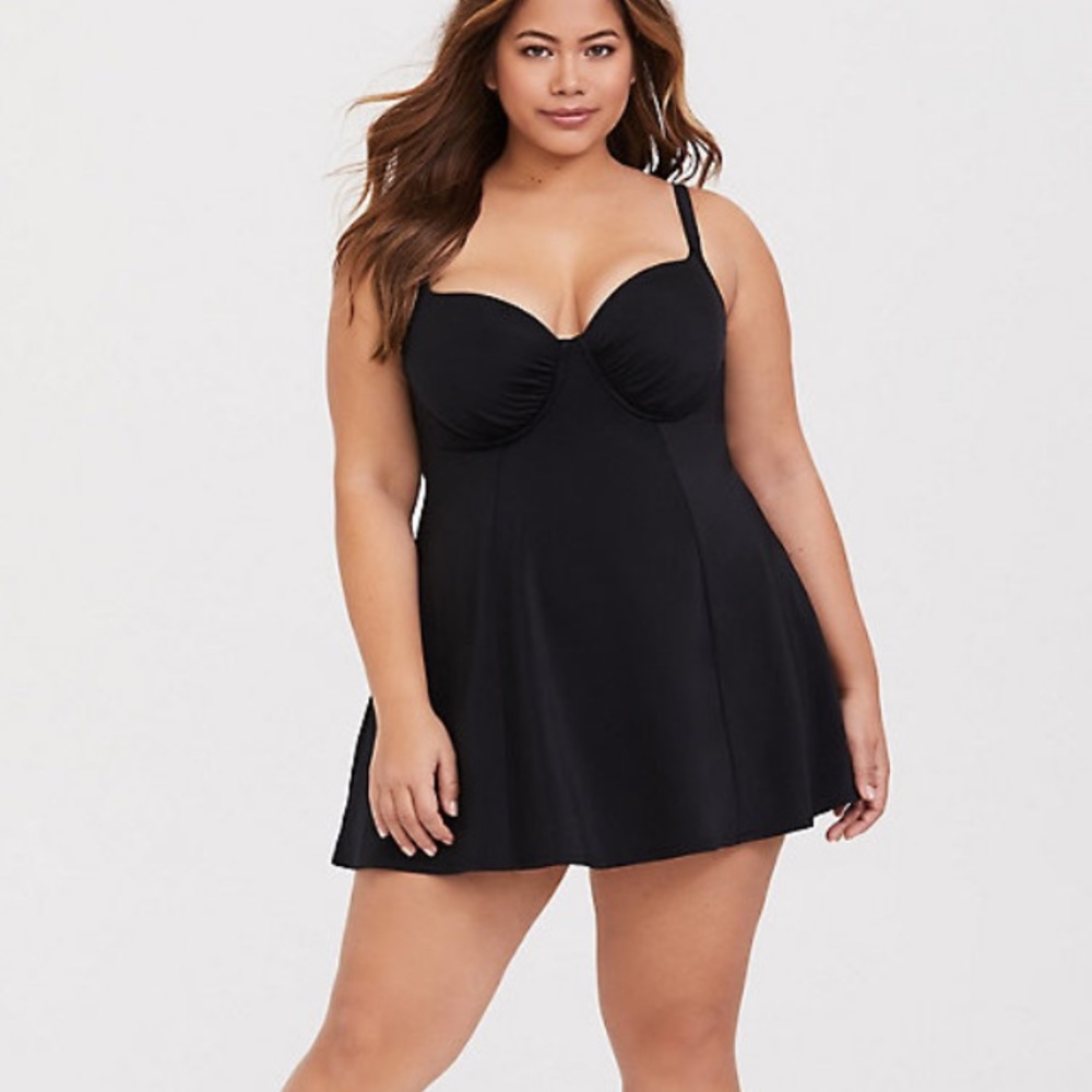 Black One-Piece Skater Swim Dress